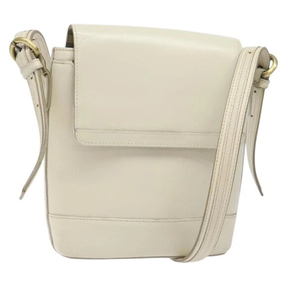 BURBERRY Shoulder Bag Leather White Auth